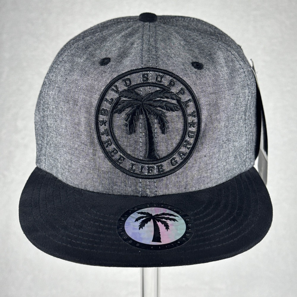 BLVD Supply Snapback Hat Gray Black Palm Tree Logo Rope Print Underbrim‎ NWT